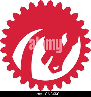 Angry Horse Head Gear Circle Retro Stock Vector