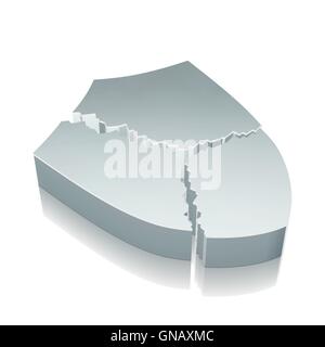 3d metallic Broken Shield icon with reflection, vector illustration. Stock Vector