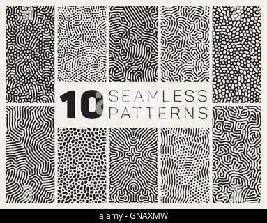 Ten Vector Seamless Black and White Organic Patterns Stock Vector