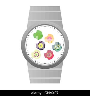 Smart watch with apps icons isolated on white Stock Vector