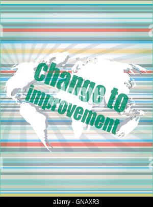 business concept: words change to improvement on digital touch screen vector quotation marks with thin line speech bubble. conce Stock Vector