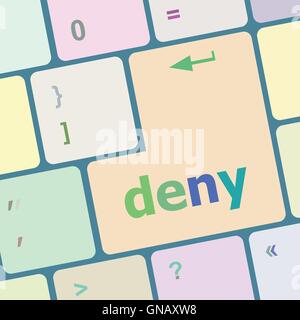 Privacy concept: computer keyboard with word deny vector illustration Stock Vector