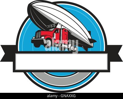 Half Zeppelin Blimp Half Semi-Truck Flying Overhead Retro Stock Vector