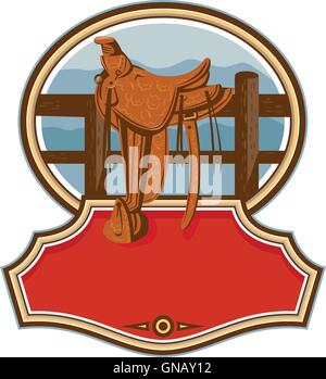 Western Saddle Old Style Oval Retro Stock Vector