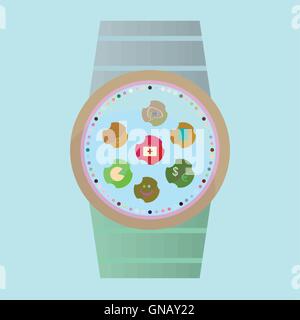 Smart watch with flat icons. Vector illustration. Stock Vector