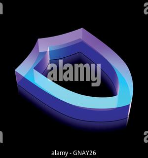 3d neon glowing Contoured Shield icon made of glass, vector illustration. Stock Vector