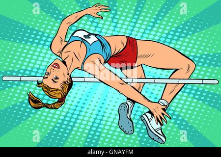 Athlete high jump girl Stock Vector