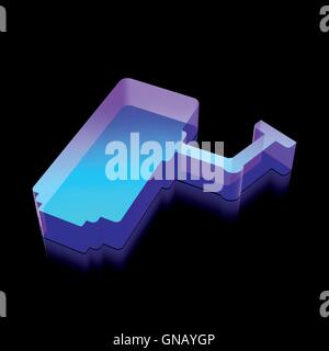 3d neon glowing Cctv Camera icon made of glass, vector illustration. Stock Vector