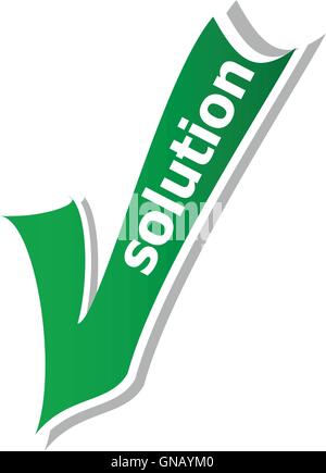 solution word on green check mark symbol and icon for approved design concept and web graphic on white background. Stock Vector