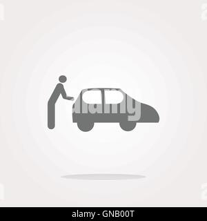 vector man and car on web icon (button) isolated on white Stock Vector