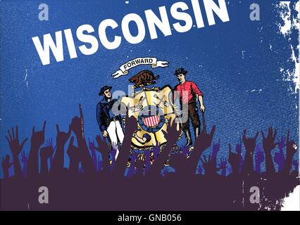 Wisconsin State Flag with Audience Stock Vector