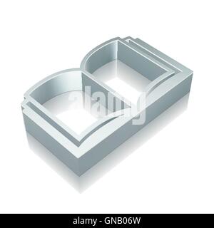 Studying icon: 3d metallic Book with reflection, vector illustration. Stock Vector