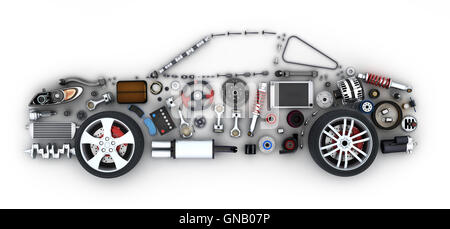 Abstract car and many vehicles parts (done in 3d rendering) Stock Photo