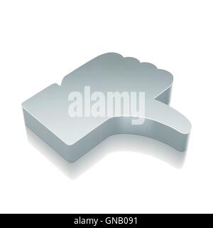 3d metallic Thumb Down icon with reflection, vector illustration. Stock Vector