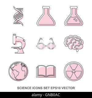 Set of Science Crimson icons. EPS 10, vector illustration. Stock Vector