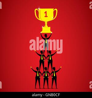 businessmen team celebrate for winning trophy concept design vector Stock Vector