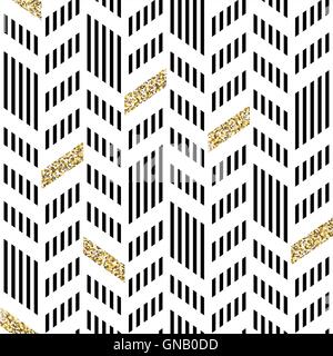 Seamless Chevron Pattern. With Glittering Gold and thin lines Stock Vector
