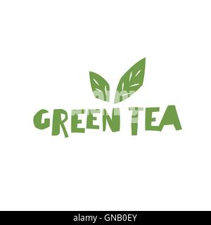 Green Tea. Cup of Tea and text "Green Tea". Isolated logotype te Stock Vector