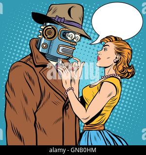 girl and robot artificial intelligence fiction Stock Vector