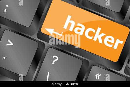 hacker word on keyboard, attack, internet terrorism concept, vector illustration Stock Vector