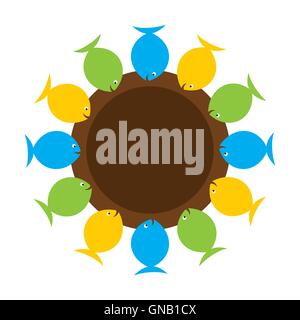 colorful fish arrange in round with blank space for write your text concept or creative fish sticker or label design vector Stock Vector