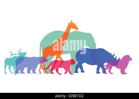 colored wild animals on white Stock Vector