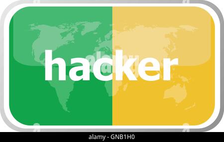 hacker. Flat web button icon. World map earth icon. Vector illustration Stock Vector
