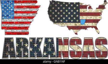 USA state of Arkansas on a brick wall Stock Vector