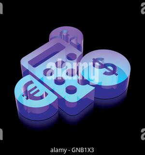 3d neon glowing Calculator icon made of glass, vector illustration. Stock Vector