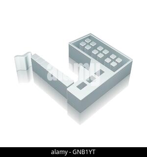 3d metallic Industry Building icon with reflection, vector illustration. Stock Vector