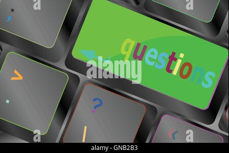 Computer keyboard key with key questions, closeup vector keyboard key. keyboard button. Vector illustration Stock Vector