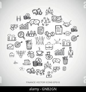 Black doodles Hand Drawn Business Icons set on White. EPS10 vector illustration. Stock Vector