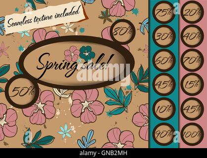 Spring sale poster with seamless texture. Stock Vector