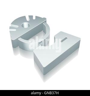 3d metallic Factory Worker icon with reflection, vector illustration. Stock Vector