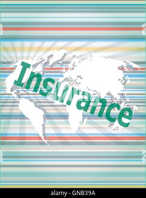 The word insurance on digital screen, business concept vector quotation marks with thin line speech bubble. concept of citation, Stock Vector