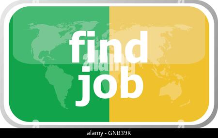 find job words on vector web button icon isolated on white. World earth map icon vector illustration. Stock Vector
