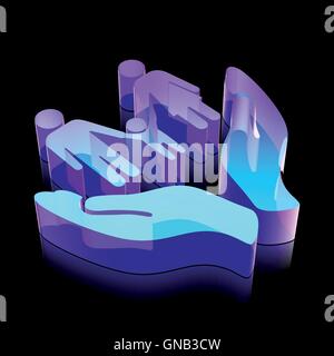 3d neon glowing Family And Palm icon made of glass, vector illustration. Stock Vector
