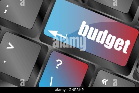 A keyboard with a key reading budget vector, keyboard keys, keyboard button Stock Vector