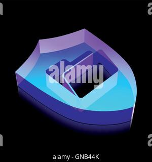 Business icon: 3d neon glowing Folder With Shield made of glass, vector illustration. Stock Vector