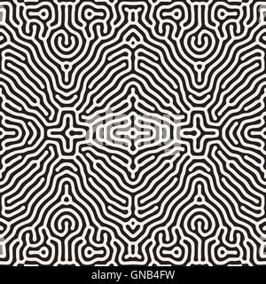 Vector Seamless Black and White Organic Rounded Jumble Lines Ethnic Pattern Stock Vector