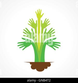 creative green hand tree design concept vector Stock Vector