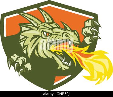 Dragon Head Fire Crest Retro Stock Vector