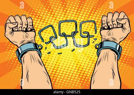 Freedom arms breaking the chains of slavery Stock Vector