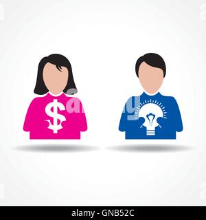 Male Female icon having money and idea bulb stock vector Stock Vector
