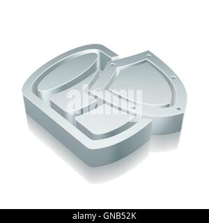 Programming icon: 3d metallic Database With Shield with reflection, vector illustration. Stock Vector