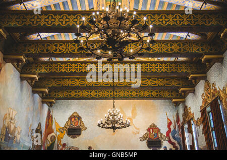 Ornate Ceiling, Santa Barbara County Courthouse, California, USA Stock Photo