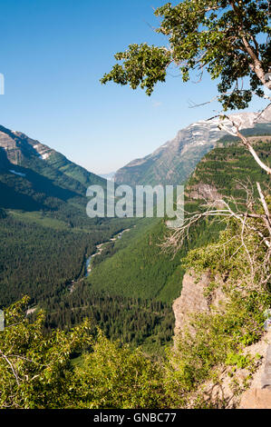 Glacier National Park seen from Going-to-the-Sun Road near Bird Woman Falls. Stock Photo