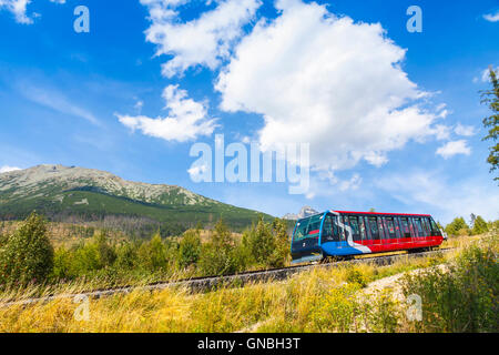 Cable railway from Stary Smokovec to Hrebienok (1,285m). Hrebienok is a popular tourist destination  in High Tatras Stock Photo