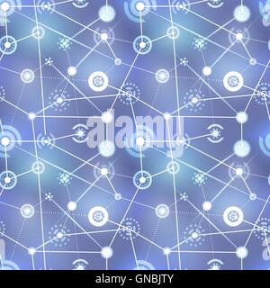 Neural net, technology signs on blurred background, seamless pattern Stock Vector
