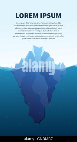 Big iceberg in the sea, concept illustration, banner with text template Stock Vector